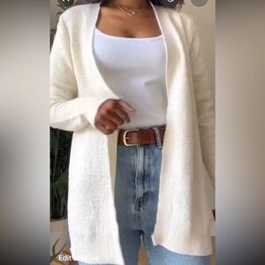 GAP Women's Cozy Cream Cardigan Sweater with textured sleeves. 100% cotton